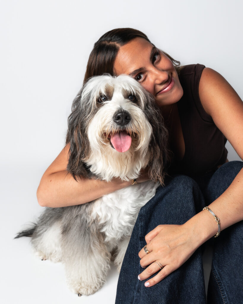 Professional pet portrait of a dog against a clean white backdrop at Eleven Paws Photography